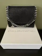 NEW Stella McCartney Black Vegan Faux Suede Bifold Hardware Wallet With Box