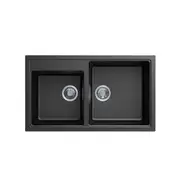 CARYSIL Vivaldi N200 Granite Kitchen Sink - 860 x 500mm Double Bowl - Deep Black - Top/Under Mount
