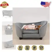 Elegant Velvet & Linen Pet Couch Chair for Cats and Small Dogs - Light Gray