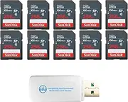 SanDisk (10 Pack) Ultra 256GB Memory Card 100MB/s Class 10 UHS-I SDXC (SDSDUNR-256G-GN3IN) Bundle with 1 Everything But Stromboli Multi-Slot Memory Card Reader