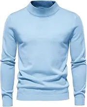 [Gsywaipei] Mens Half Turtleneck Knit Sweater Casual Solid Color Male Knitted Pullover Slim Fit Long Sleeve Knits Sweaters, Blue2, XL