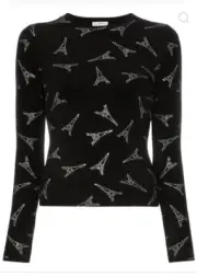 NWT Balenciaga Embellished Crystal Eiffel Tower Velvet Knit Sweater XS $1690