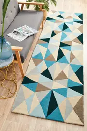 Gem Stone Designer Wool Blue Runner Rug