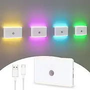 Motion Sensor Night Light, 7 Colors Rechargeable LED Night Light with Dusk to Dawn Sensor, Dimmable Mini Stair Lights Hallway Light, Small Wall Lights for Bedroom Bathroom Closet Stairway (1PC)