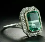 2.75Ct Art Deco Lab-Created Diamond & Green Emerald Ring 14k White Gold Finish