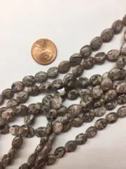 8x10mm Flat Oval Gemstone Leopard Skin Jasper Beads 15.5" Jewelry Making Beads