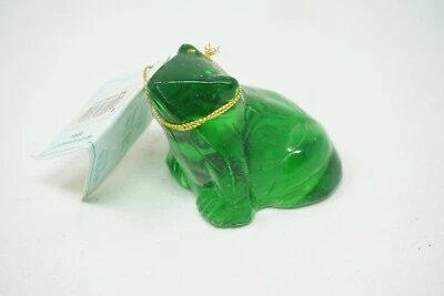 Vintage Ganz Green Pressed Glass 2 in. Frog Froggy Figurine Paperweight New Tag