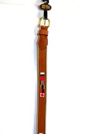 ZEP-PRO Mens Belt Brown Leather Tan Trim Ribbon Flags Brass Buckle Size 42 USA
