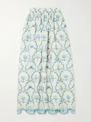 [Agua by Agua Bendita] Agua by Agua Bendita - Tangelo Gathered Embroidered Linen Maxi Skirt - White - medium medium White