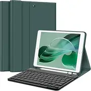 FINTIE Keyboard Case for iPad 9th / 8th / 7th Generation (2021/2020/2019) 10.2 Inch, Soft TPU Back Stand Cover with Pencil Holder, Magnetically Detachable Bluetooth Keyboard, Midnight Green