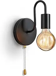 E27 Light Bulb Holder, Retro Wall Lamp Plug with Pull Switch, Vintage Wall Light Metal E27 Lamp Base Holder, for Indoor Bedroom Kitchen Restaurant (Black)