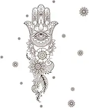 Pinenjoy Hamsa Hand Wall Decal Mandala Lotus Flower Pattern Wall Stickers 23x36inch DIY Removable Self-Adhesive Vinyl Indian Buddhism Wall Clings for Yoga Meditation Room Living Room Bedroom Decors