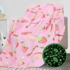 Flannel Throw Blanket, 50 x 60in, Glow in The Dark, Fluorescent Strawberry, L...