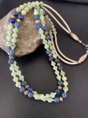 Shell Denim Lapis & Serpentine 2 Strands Santo Domingo Necklace 26" 11997