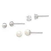 Sterling Silver Post 3Pc Stellux Crystal And Fwc Pearl Earring Set