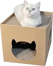 Cardboard Cat House - Indoor Cats Scratching House,Cat House with Scratching Pad, Cat Scratching House, Scratcher Box, Cat House for Sleeping