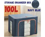 Clothes Storage Box Organizer Oxford Cloth Bed Sheet Foldable - Navy 100L