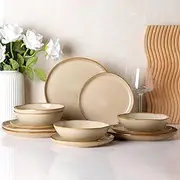 [AmorArc] Ceramic Dinnerware Sets,Handmade Reactive Glaze Stoneware Plates and Bowls Set,Highly Chip and Crack Resistant Dishware | Dishwasher & Microwave Safe Dishes,Service for 4 (12pc)