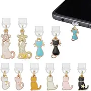 OLYCRAFT 10Pcs Colorful Cat Dust Plug Charms 1~1.6 Inch Mobile Dustproof Plugs with Cat Pendants Type C Dust Plug Charm Type C Port Protector Phone Accessory for Most Type-C Phone