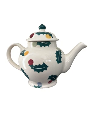 EMMA BRIDGEWATER, ENGLAND, POLKA HOLLY 3-cup EARTHENWARE TEAPOT, New With Tags