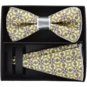Vittorio Farina Designer Piping Bow Tie & Round Pocket Square: Gift Box