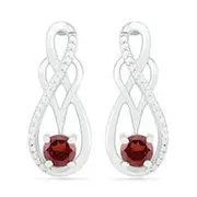 Garnet and 0.05 CT. T.W. Diamond Infinity Overlay Drop Earrings in Sterling Silver