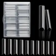 100PCS Fake French Nail Tips Clear Extra Long C Curve False Nail Tips 10 Sizes