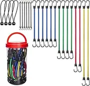 EFFICERE 24-Piece Premium Bungee Cord Assortment with Hooks in Storage Jar - Includes 10'', 18'', 24'', 32'', 40'' Bungee Cords and 8'' Canopy/Tarp Ball Ties