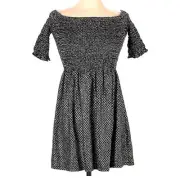 NWT TopShop Black Gold Metallic Shirred Stretch Boat Neck Mini Cocktail Dress 4