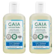 2x Gaia Natural Baby 2-In-1 Silicone Free Gentle Shampoo and Conditioner 250ml