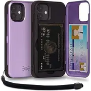 TORU CX PRO for iPhone 12 Mini Case Wallet | Protective Shockproof Heavy Duty Cover with Hidden Card Holder & Card Slot | Mirror & Wrist Strap Included - Purple