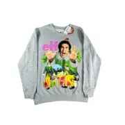 Elf Buddy Christmas Sweatshirt Mens Large Gray Crewneck Hybrid Apparel Crew NWT