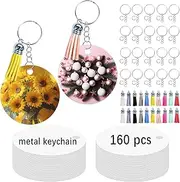 GEKIXUTP 160 Pcs metal Sublimation Keychain Blanks Bulk,Double Sided Sublimation Blanks, 160 Pcs Tassels Sublimation Keychain Round