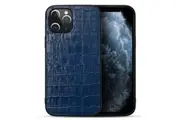For iPhone 12 Pro Max Case Genuine Leather Crocodile Texture Cover Blue