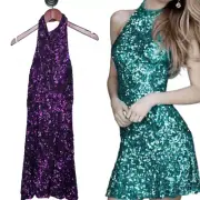 Sherri Hill 51346 sequin high neck prom cocktail dress in plum, size 8