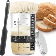 Sourdough Starter Jar Kits, 730ml Sourdough Glass Jar With Thermometer, Feeding Band, Silicone Spatula, Cloth Cover,Home Baking Supplies