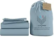 LuckShree Three Quarter 100% Pure Organic Cotton 700-Thread-Count Sheet Set Sateen Weave 30-inch Extra Deep Pockets - Light Blue