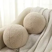 Wesiti 2 Pcs Nordic Round Throw Pillows 11.8 Inches Round Pillow Cushion Modern Sphere Boucle Pillow Plush Ball Ornament Pillow for Home Decor Sofa Bedroom Living Room Tatami Ornament, Milk Tea White