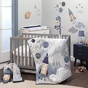 Lambs & Ivy Sky Rocket 5-Piece Blue Galaxy/Space Nursery Baby Crib Bedding Set