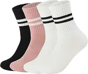 [ZmdecQna] 8 PCS Pilates Grippy Socks with Grips, Women's Leisure Sport Socks, Fully Cushioned Foot for Women Yoga Non Slip Long Socks for Pure Barre, Ballet,Dance Workout, three colors, One size