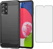 [Asuwish] Phone Case for Samsung Galaxy A23 5G/4G with Tempered Glass Screen Protector Cover and Cell Accessories Protective Slim Thin Silicone Soft TPU Gaxaly A 23 23A 6.6 Carbon Fiber Women Men Black