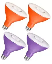 -Set PAR38 LED Floodlights, Purple and Orange LED Bulbs, 18W 4 Purple + Orange