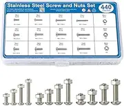 440 pcs ISO 7380-2 Stainless Steel Screw and Nuts Hex Socket Cup Head Screw 15 Sizes M3 M4 M5 Hex Socket Cup Head incl Wrenches