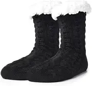 [FIDFDID] Women’s Slipper Socks,Cuddly Socks,Winter Hut Socks,Non-Slip Slippers Thick Socks,Winter Hut Socks,Gift Fluffy Christmas Socks, Black, One Size