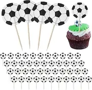 48 PCS Soccer Ball Cupcake Toppers Football Cake Toppers, Food Toothpicks Soccer Party Decorations for Kids Sport Balls Theme Parties, Baby Shower and Birthday Cake Decorations