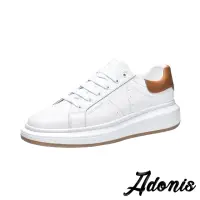 在飛比找momo購物網優惠-【Adonis】真皮板鞋 厚底板鞋/真皮復古百搭撞色厚底小白