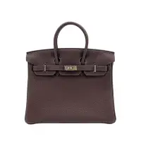 在飛比找Yahoo奇摩購物中心優惠-Hermes Birkin 牛皮銀釦手提柏金包-25cm(深