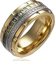 [100S JEWELRY] 10mm Gold Tungsten Rings For Men Rainbow & Clear CZ Moissanite Wedding Promise Band Size 6-16