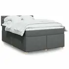 Bed Frame with Mattress Set Fabric Wooden Slats Spring Box Dark Grey Size QUEEN
