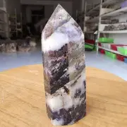 370g Natural Rare Fluorite Geode Obelisk Quartz Crystal Healing Tower Point